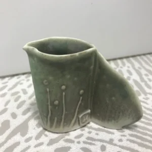 6cm High Porcelain Mini Jug in Green with Grass Detail