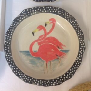 Pink Flamingos with black spotty Rim Plate